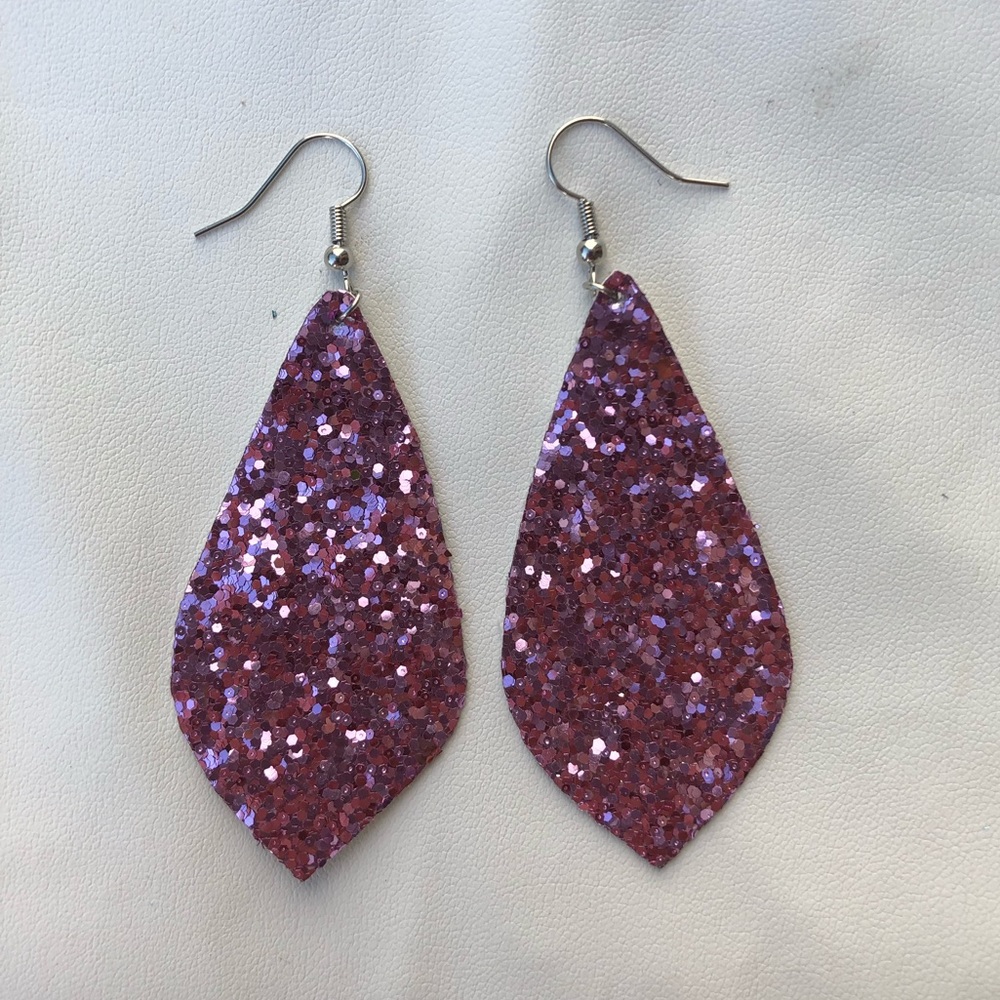 Pink glitter dangle earrings